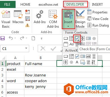 Excel 中如何一次插入多个复选框