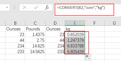Excel中如何將重量單位磅換算盎司或千克3