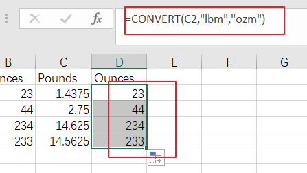 Excel中如何將重量單位磅換算盎司或千克2