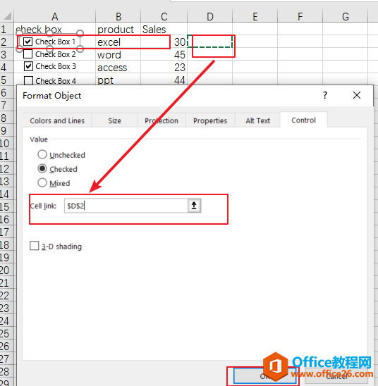 Excel 中如何统计或者求和选中的复选框的数2