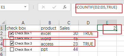 Excel 中如何统计或者求和选中的复选框的数4