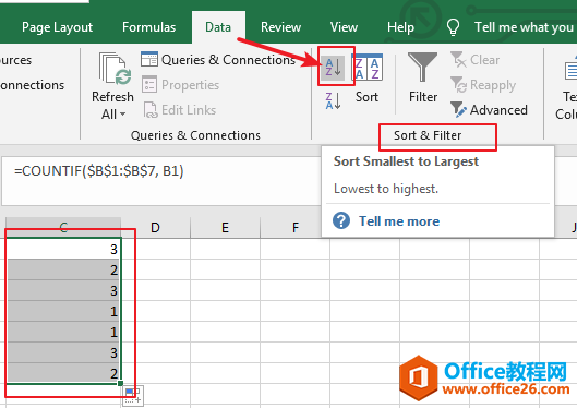 Excel中如何按照数据出现次数对列进行排序