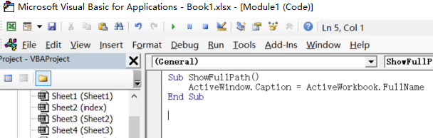 Excel中如何在标题栏中显示完整的文件路径9