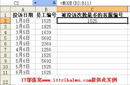 Excel中MODE函数实例：统计出现次数最多的值