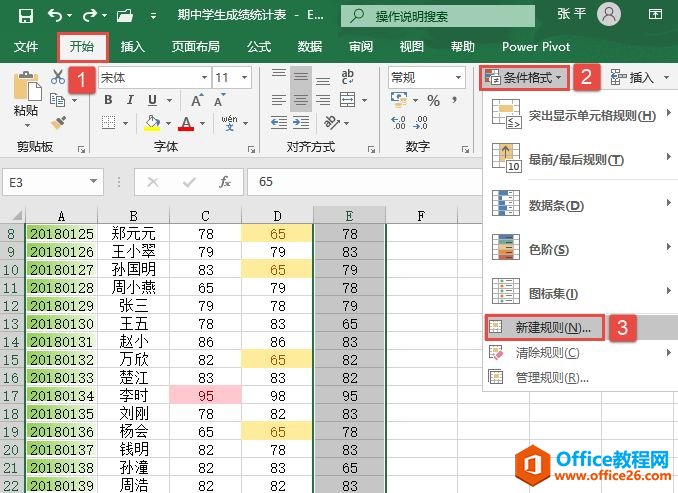 Excel 2019设置数值排名条件格式