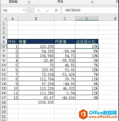 如何在一个excel单元格里计算差值，同时又显示百分比？