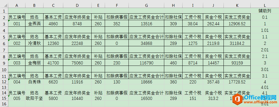 Excel办公技巧：利用辅助数列制作员工个人工资条