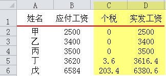 excel个人所得税计算公式