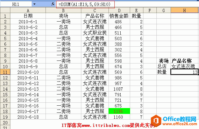 DSUM函数应用实例（二)：实现双条件计算