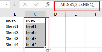 Excel如何提取字符串中除第一个或最后一个字符的所有其它字符