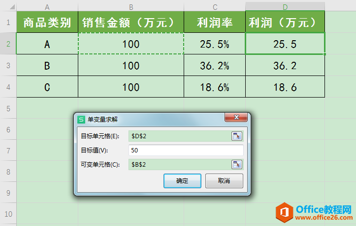 WPS小技巧：通过单变量求解计算达到指定利润目标的销售额