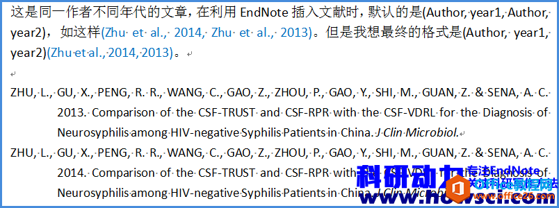 <b>EndNote插入同一作者不同年代文献显示为(Author, year1, year2 )格式如何实现</b>