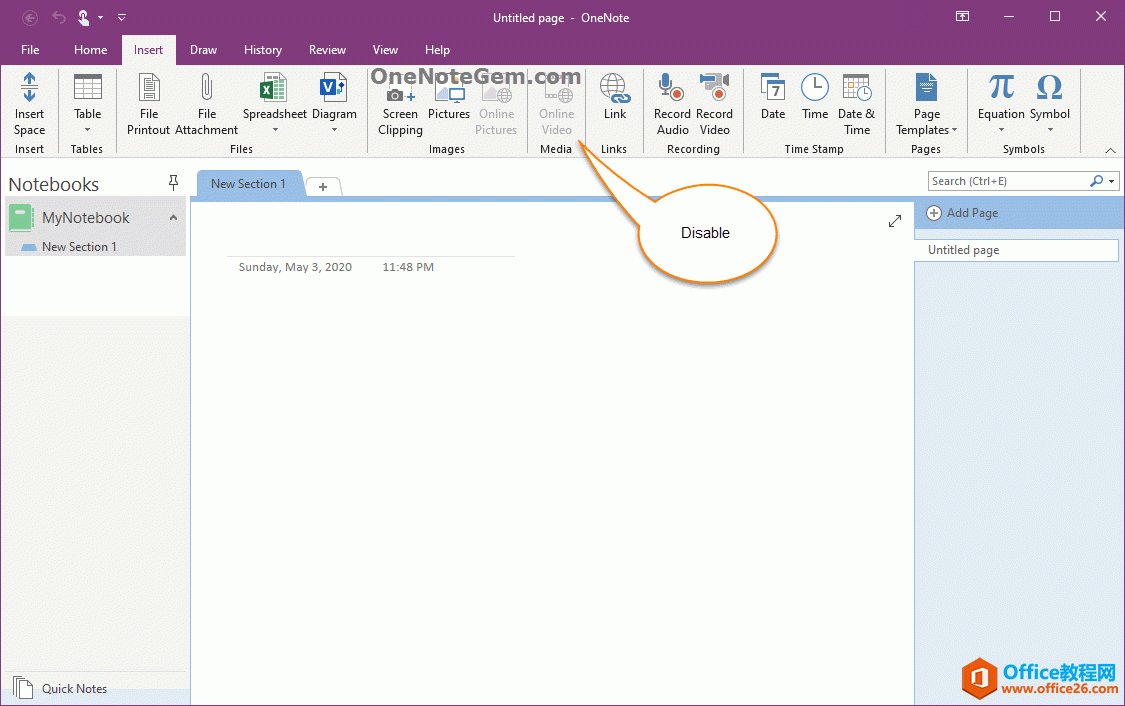 为什么 OneNote 365 里的 联机图片、在线视频功能是灰色的？用不了