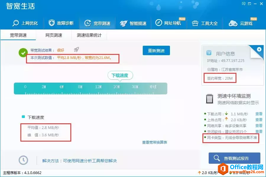 电信20M有线网络和无线网络测速一样吗？