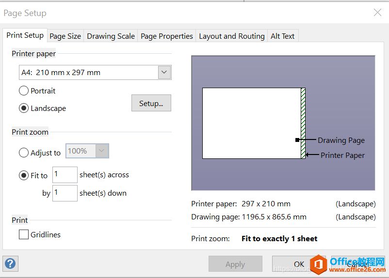 Custom size和Page orientation设置