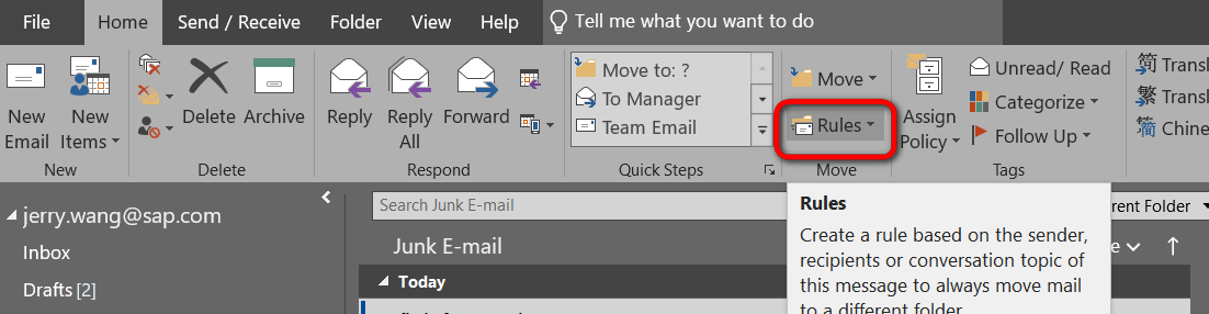 <b>如何使用 Outlook 的收件Rule规则自动删除垃圾邮件</b>
