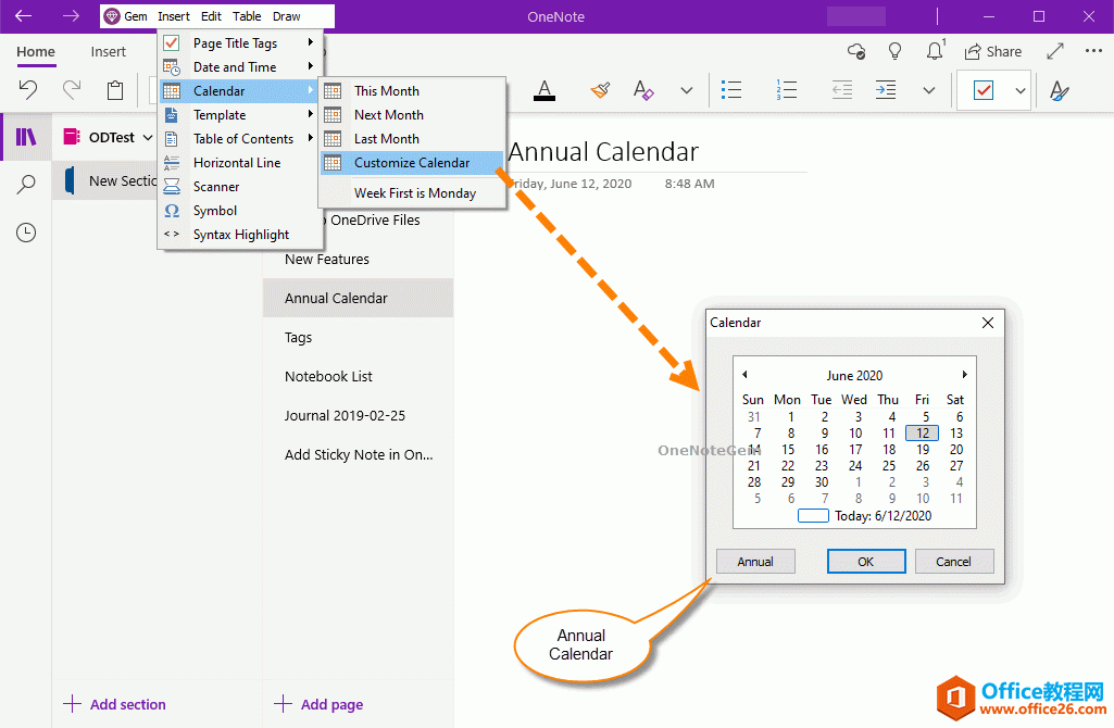 <b>如何在 OneNote for Windows 10 中插入指定年份的全年日历</b>