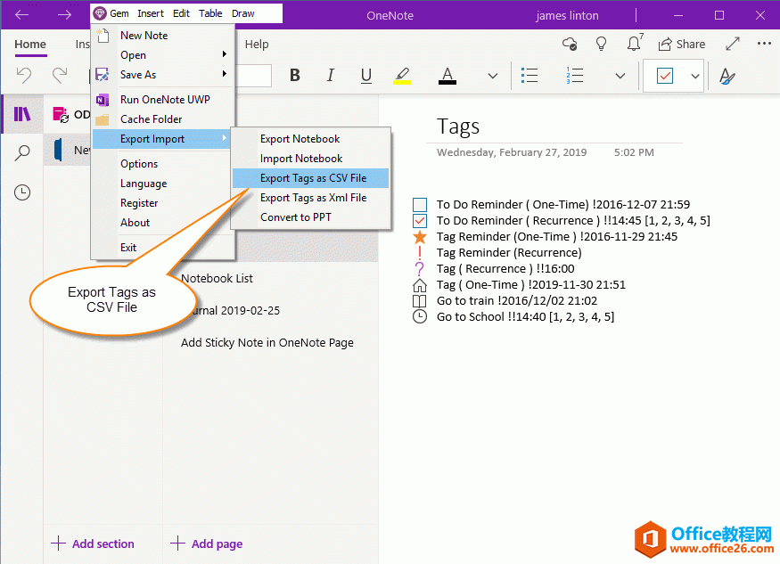 <b>如何导出 OneNote 页面里的所有标记到一个 .csv 文件里，再用 Excel 打开</b>