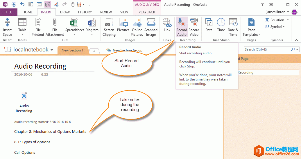 <b>如何使用 OneNote 录音，录制过程中做笔记，从笔记时间段回播录音</b>