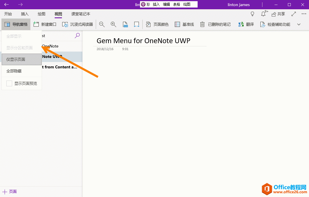 <b>为什么 OneNote 导航窗格菜单下的全部显示、显示分区和页面是灰色的，不可点的？</b>