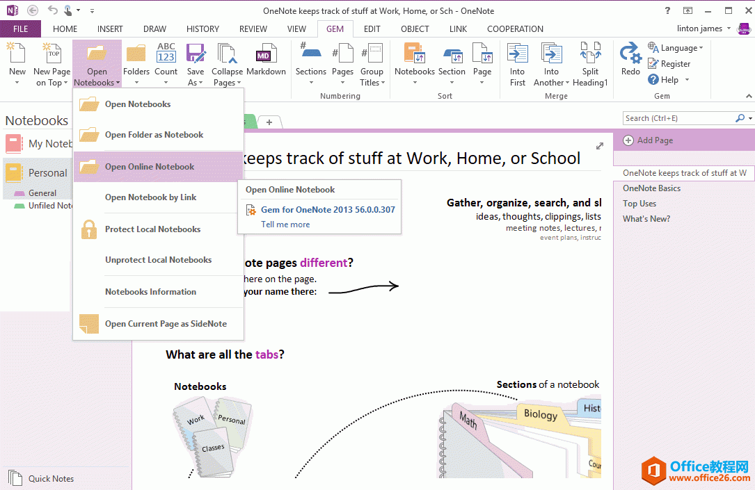 <b>如何在 OneNote 2013 中打开微软工作和学校账户下的笔记本？</b>