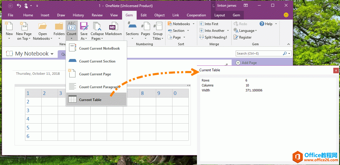 <b>如何获取当前 OneNote 表格的信息（列数、行数、总宽度）</b>