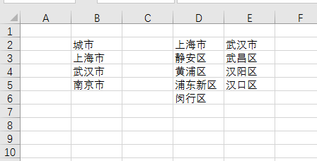 <b>excel如何实现下拉选择城市后，后续单元格能选择对应的区县？</b>