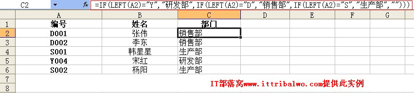 <b>excel left函数实例：根据代码返回部门名称</b>