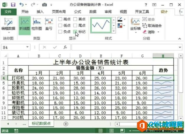 <b>如何在excel2013中为迷你图设置控制点</b>