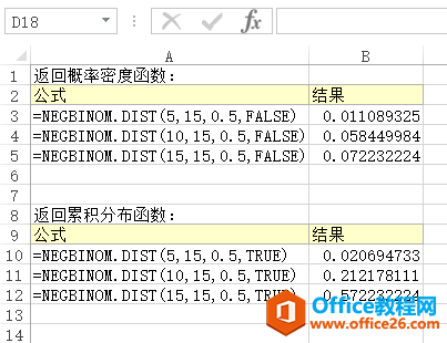 <b>Excel NEGBINOM.DIST 函数 使用实例教程</b>