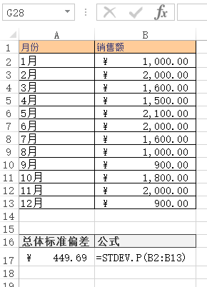 <b>Excel STDEV.P 函数 使用实例教程</b>