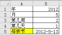 <b>excel中使用内置函数和自定义函数来获取母亲节的具体日期的方法</b>