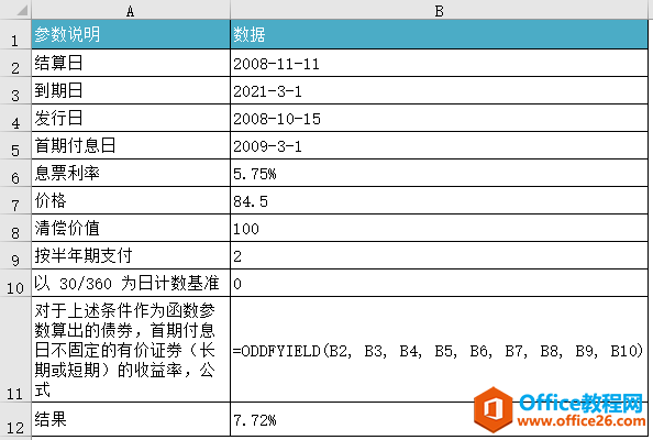 <b>Excel ODDFYIELD 函数 使用教程</b>