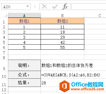 <b>Excel COVARIANCE.S 函数 使用实例教程</b>
