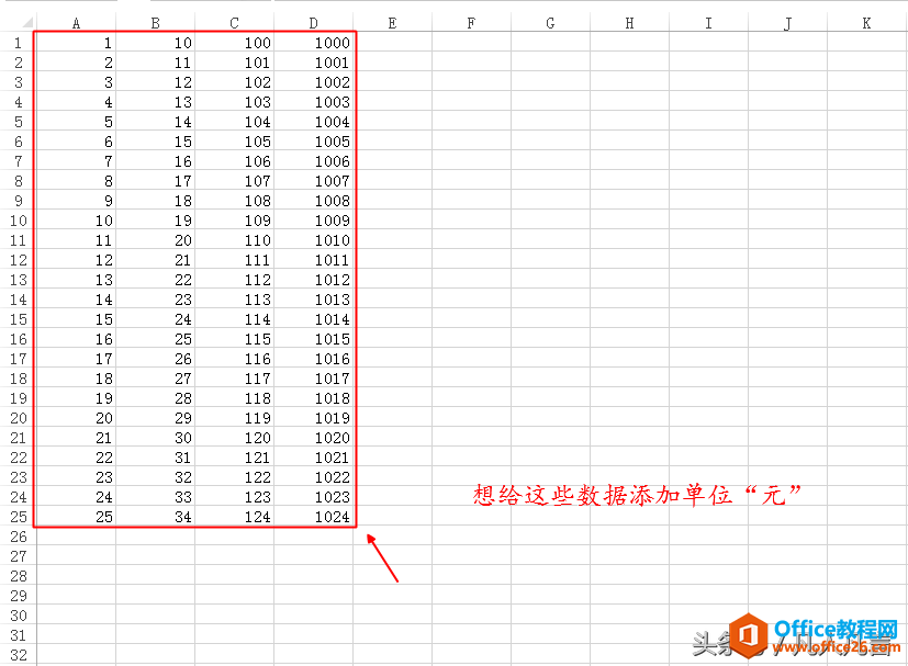 <b>excel数字很多很多，想同时给所有的数字添加单位，怎么办？</b>