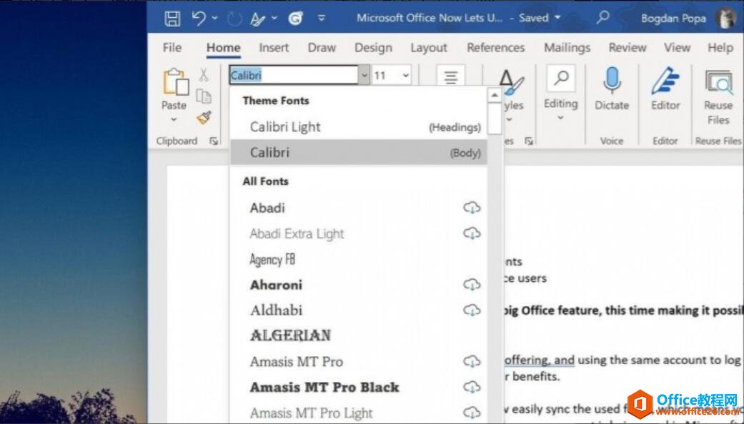 <b>微软Office新增实用功能 允许用户在不同设备上轻松送同步字体</b>